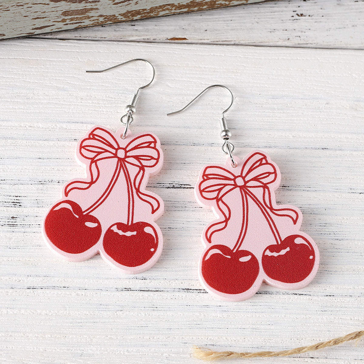 Wholesale Bow cherry acrylic drop earrings