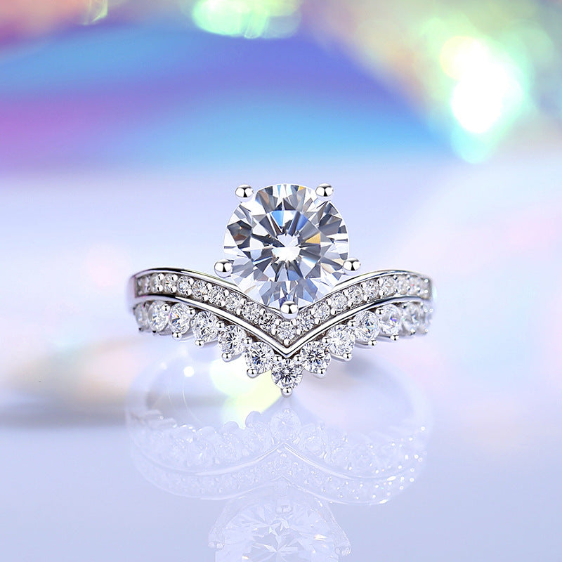 Wholesale 2 Karat D color moissanite  S925 silver crown ring