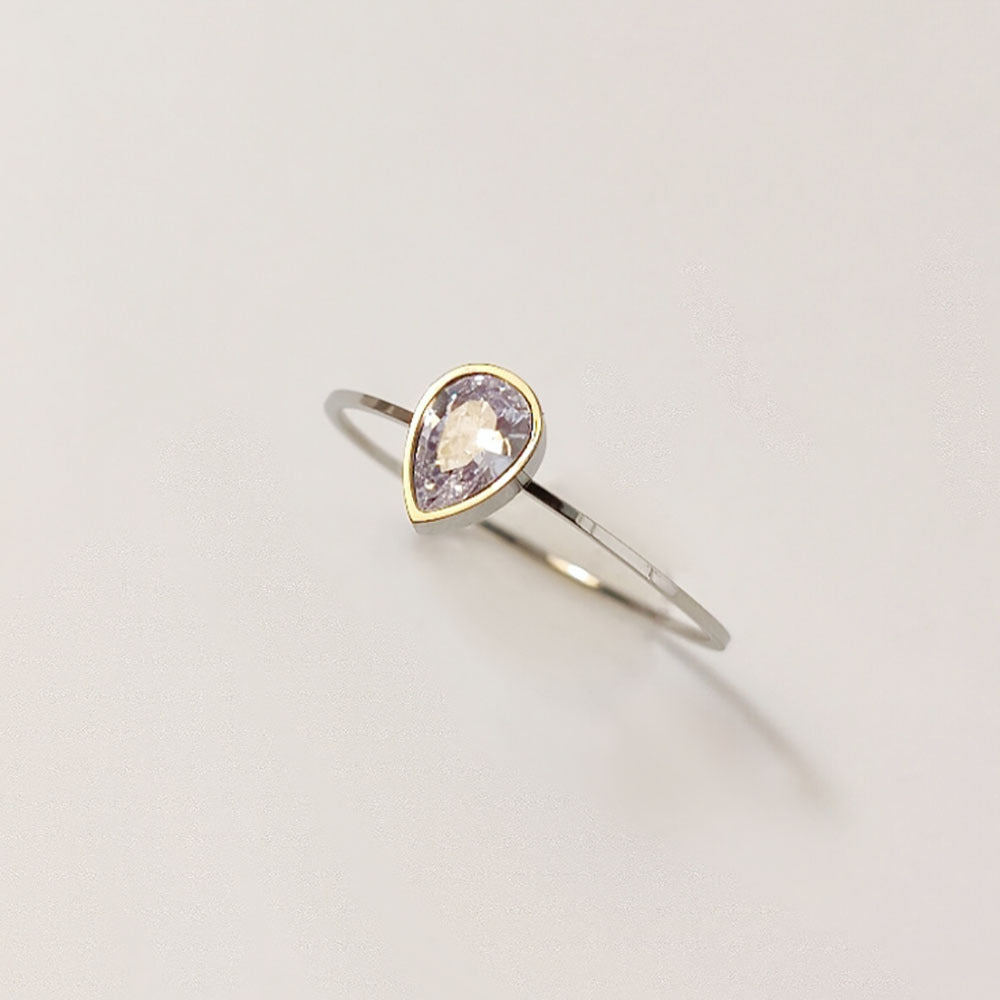 Wholesale  temperament water drop zircon ring light luxury fashion personality stainless steel ring