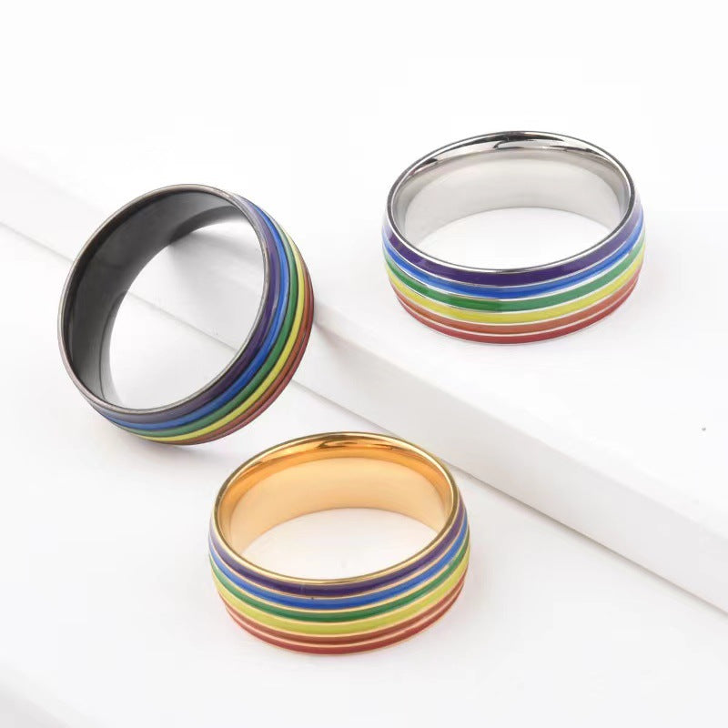 Wholesale Titanium steel non-allergic tail ring cute rainbow couple ring
