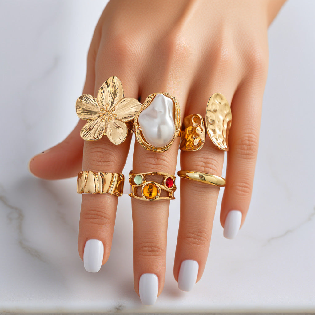 Wholesale Baroque Flower Pearl Ring Set