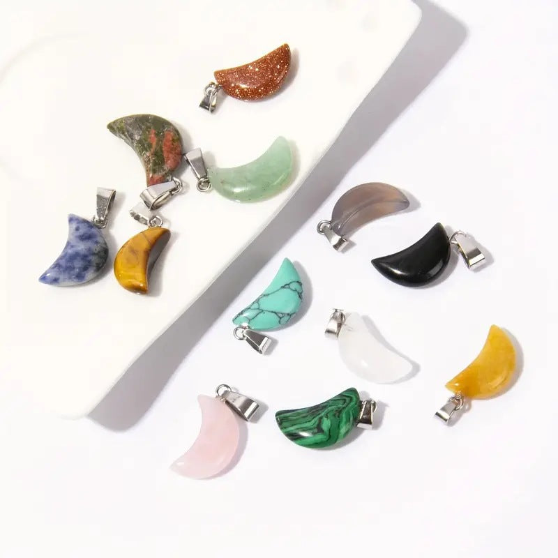 Wholesale Natural Amethyst Crystal Moon Crescent Pendant Necklace DIY Jewelry Accessory Boutique Resale