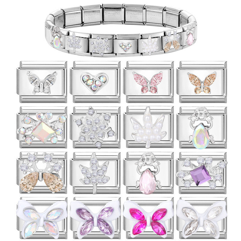 Wholesale Italian Charm Bracelet 9mm DIY Splicing Butterfly Series Stainless Steel Composable Bracelet