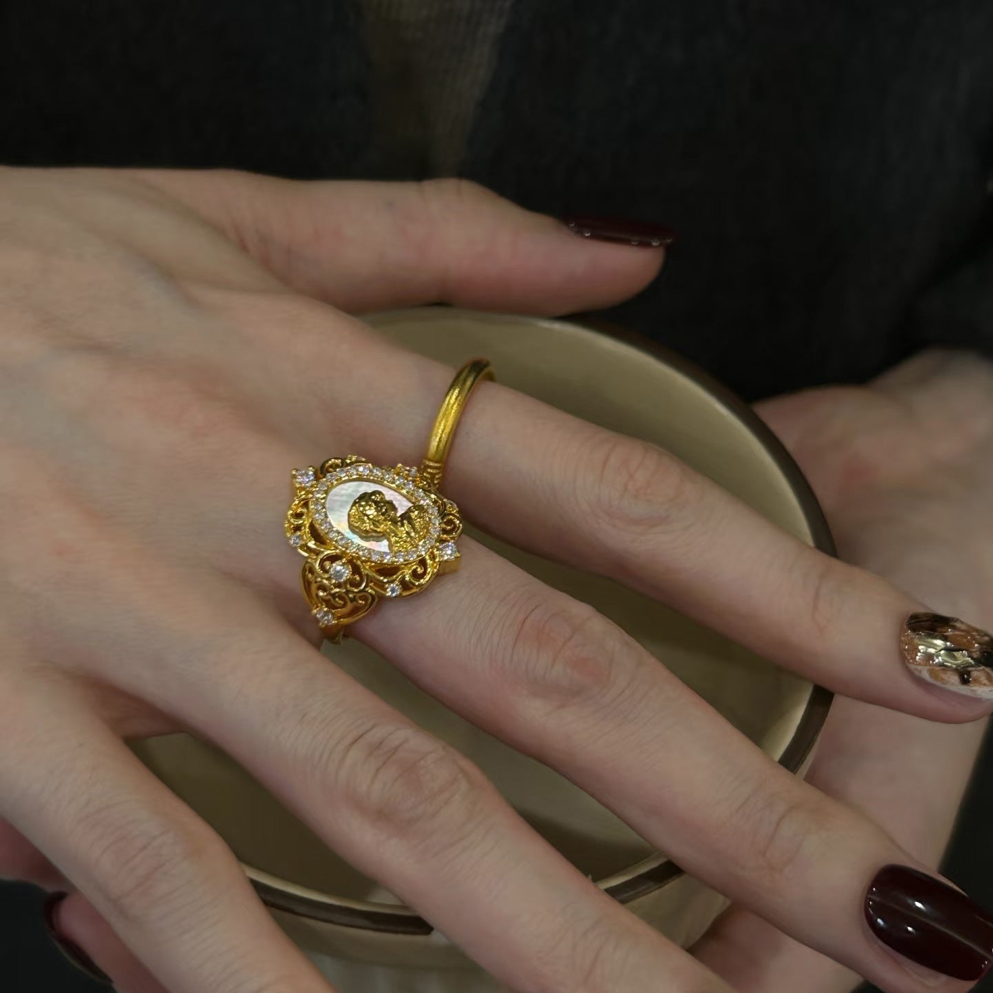Wholesale Copper Vintage Star Cameo Ring Open Adjustable Jewelry Accessory for Resale