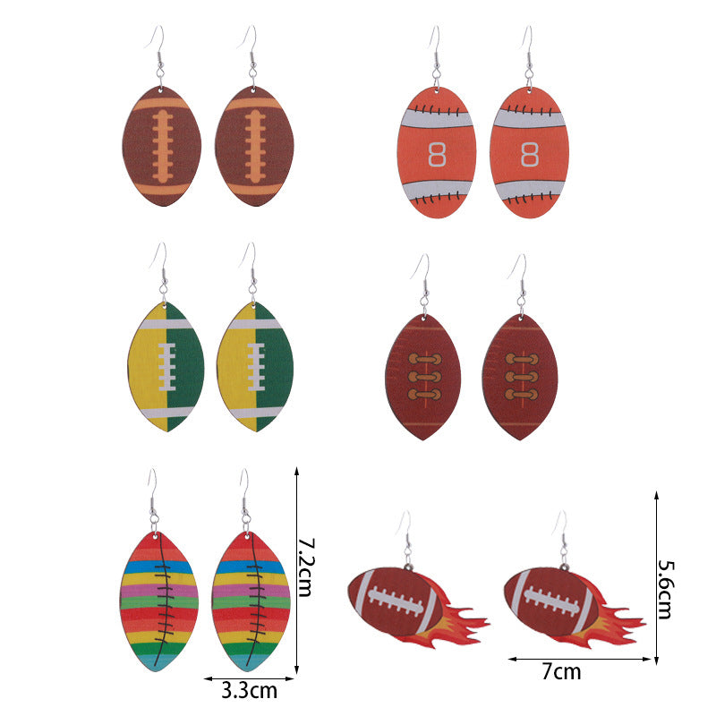 Wholesale Football Simple Print Wooden Earrings