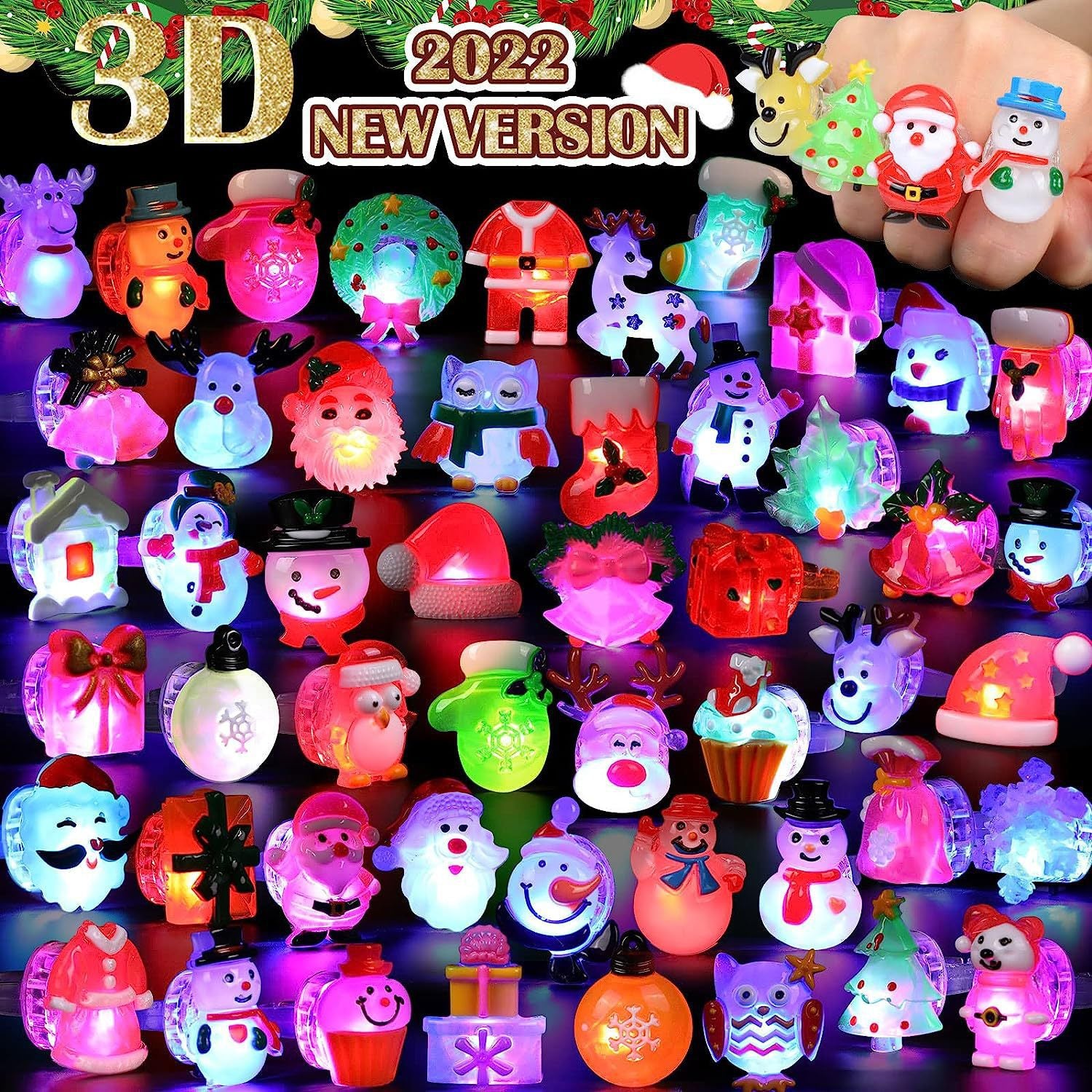 Wholesale 24pcs Resin Christmas Glow Ring Halloween Flash Finger Lights ACC-RS-ShuangM001