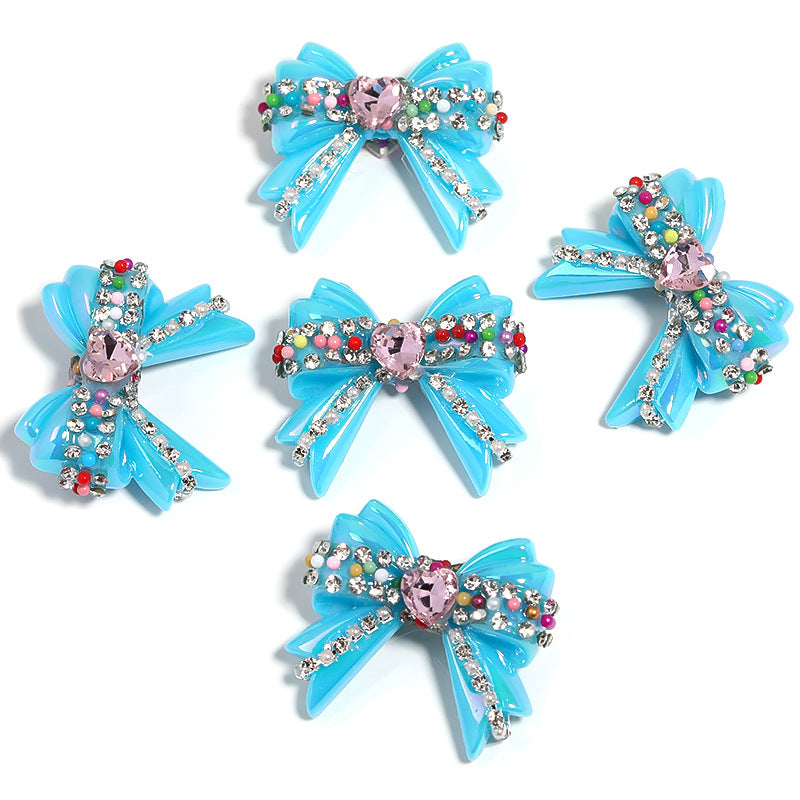 Wholesale 5pcs Water Diamond UV Plated Colored Bow Acrylic Beads ACC-BDS-BLG011