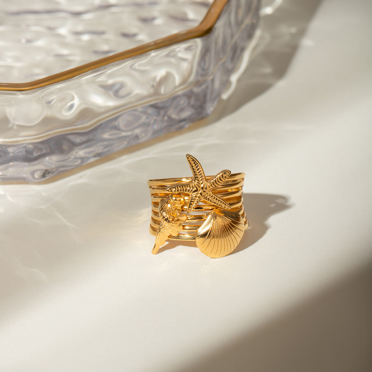 Wholesale 18k gold stainless steel starfish conch shell-shaped open ring