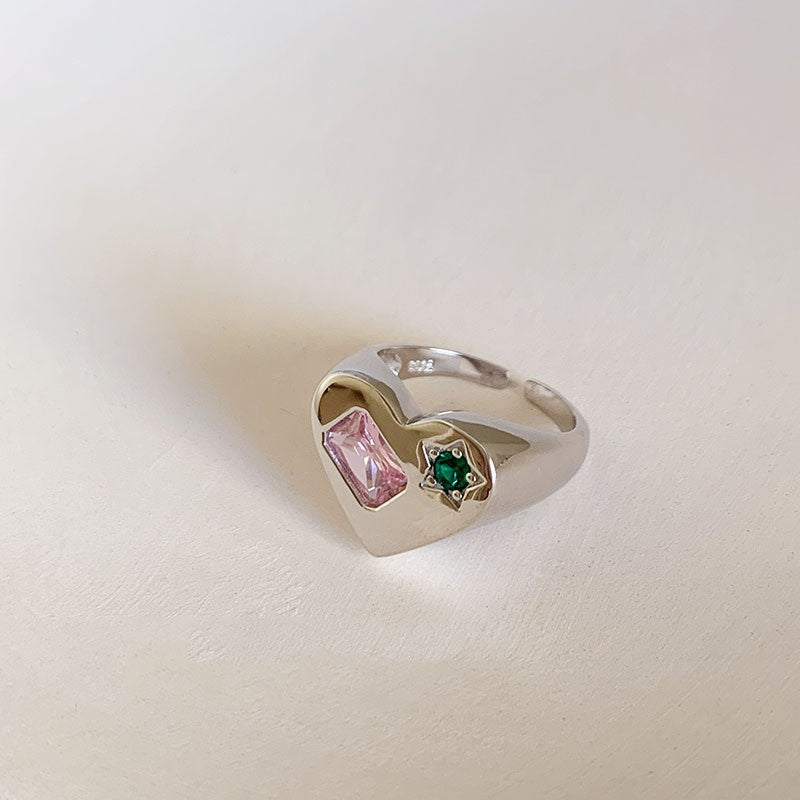 Wholesale Dopamine Love Color Zircon Ring Open Ring Hearts Rings ACC-RS-YaoFeng012