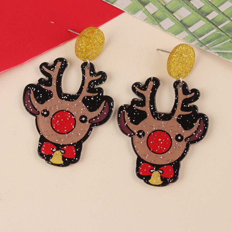 Wholesale Christmas Cartoon Acrylic Christmas Tree Deer Snowflake  Earrings