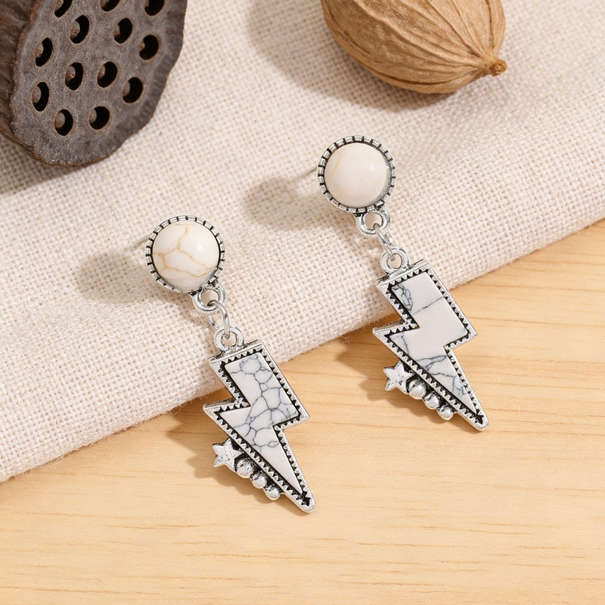 Wholesale Ethnic Style Exaggerated Lightning Five Pointed Star Turquoise Earrings