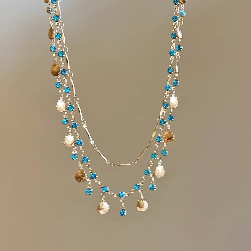 Wholesale Chic Blue Zircon Gold Shell Pendant Necklace Fashion Jewelry Accessory Ideal For Gift And Resale