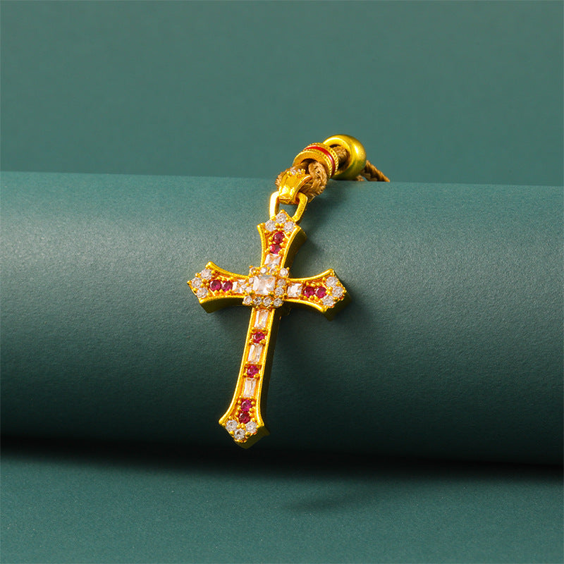 Wholesale Fashion Cross Pendant Necklace Gold Plated Copper Diamond Detail Jewelry Accessory for Women