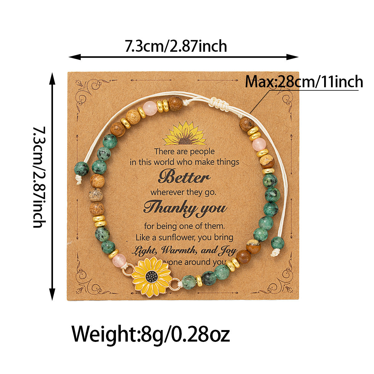 Wholesale Women' s Adjustable Handmade Woven Bracelet with Sunflower and Natural Stone - Travel Souvenir Fashion Accessory