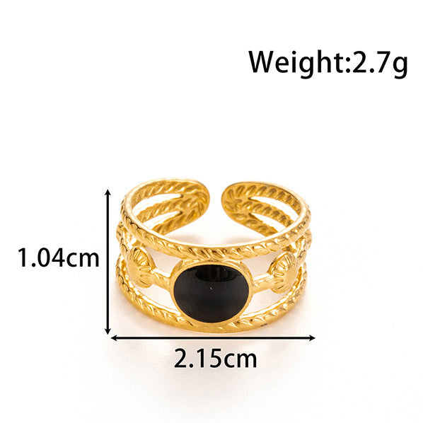 Wholesale Titanium steel  drop oil geometric leaves opening adjustable ring