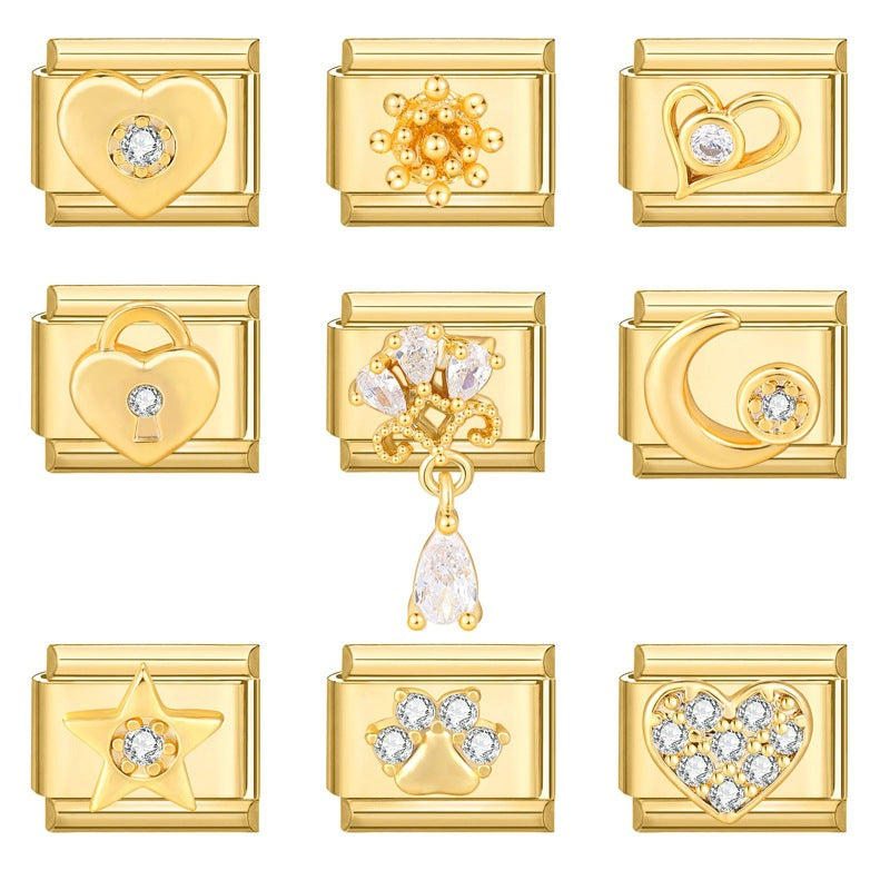 Wholesale Italian Charm Bracelet 9mm DIY Splicing Removable Stainless Steel Gold Base Moon Composable Bracelet