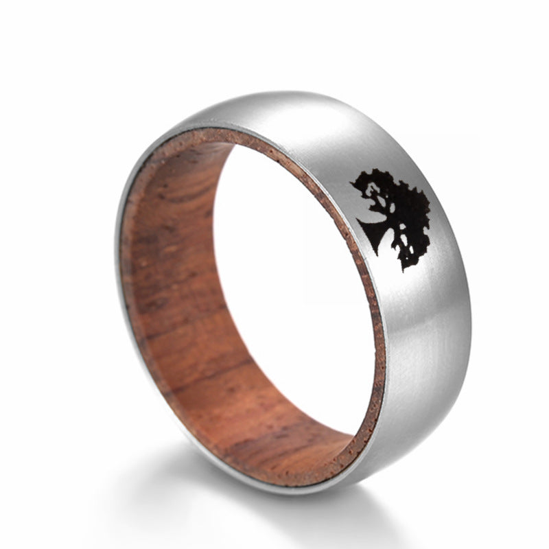 Wholesale inner ring inlaid rosewood titanium steel men's ring