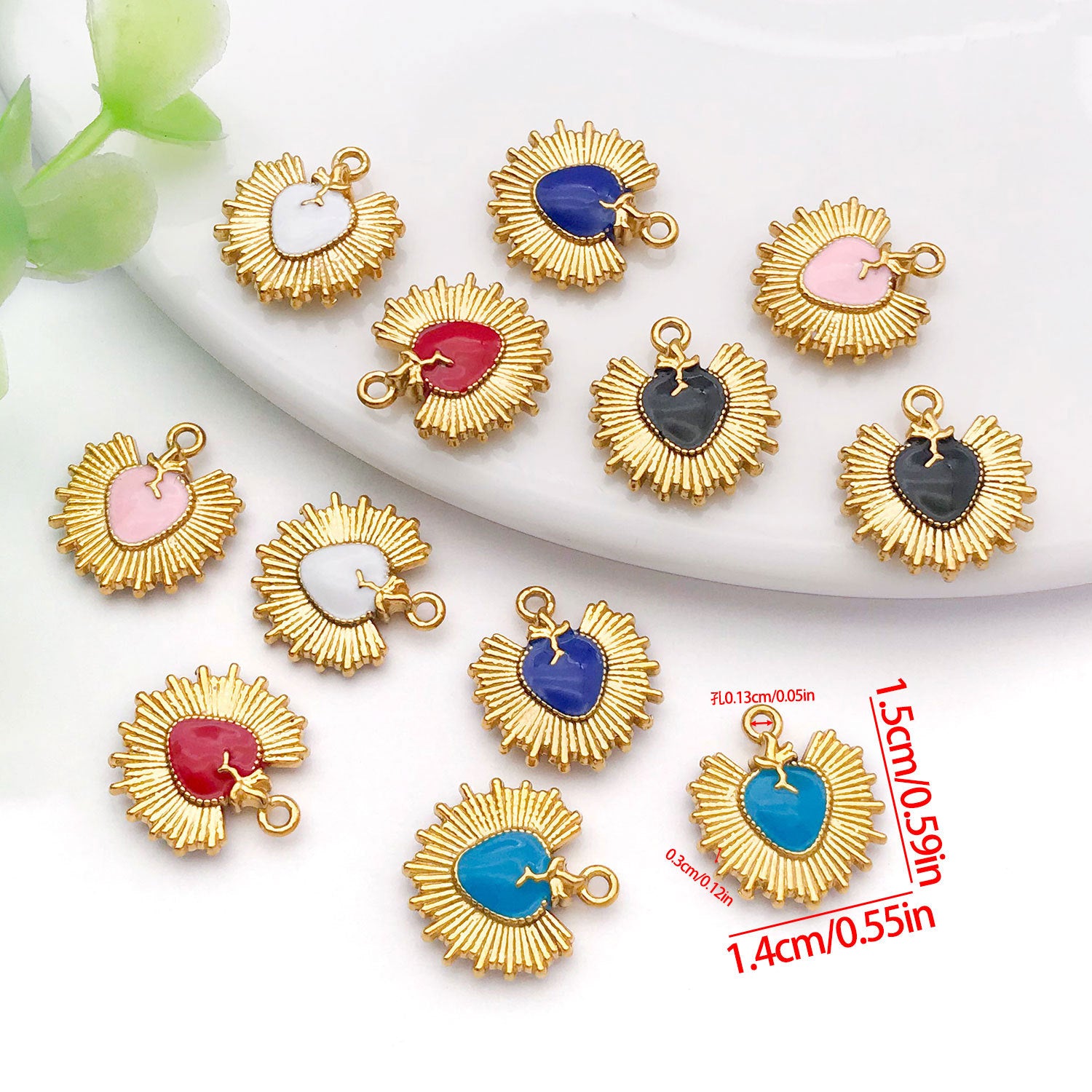 Wholesale Stainless steel gold-plated enamel double-sided heart-shaped  Charms