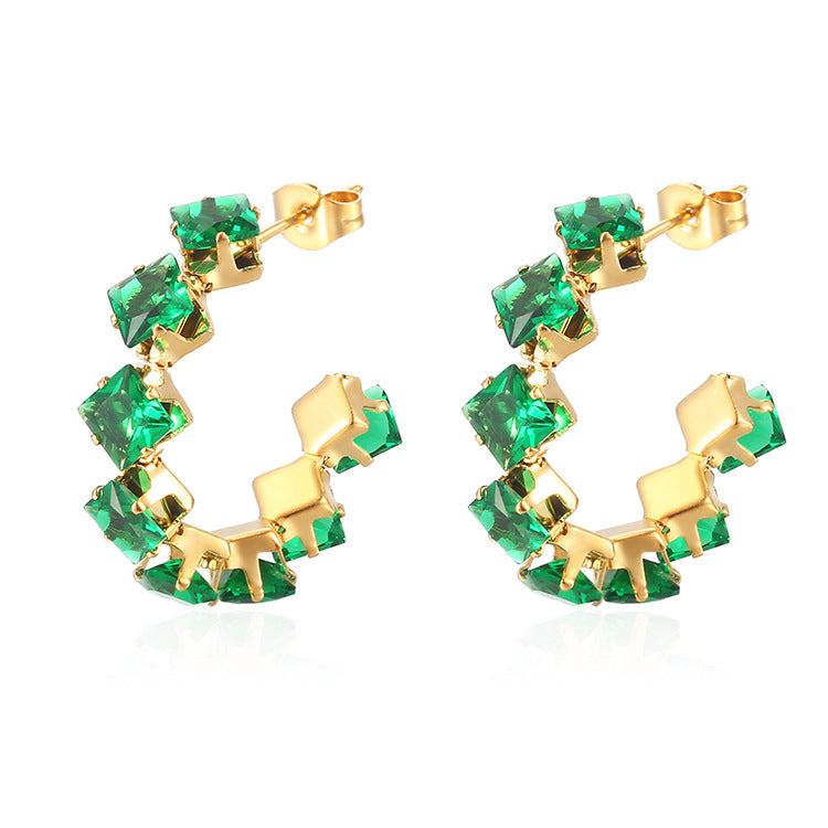 Wholesale Square Claw Zircon Earrings Stainless Steel Jewelry Accessory