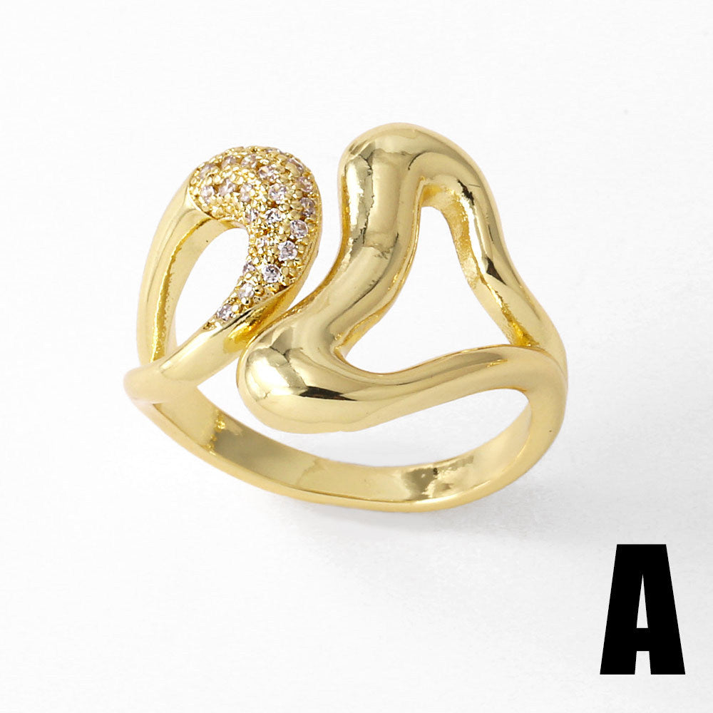 Wholesale love heart gold plated zircon open ring