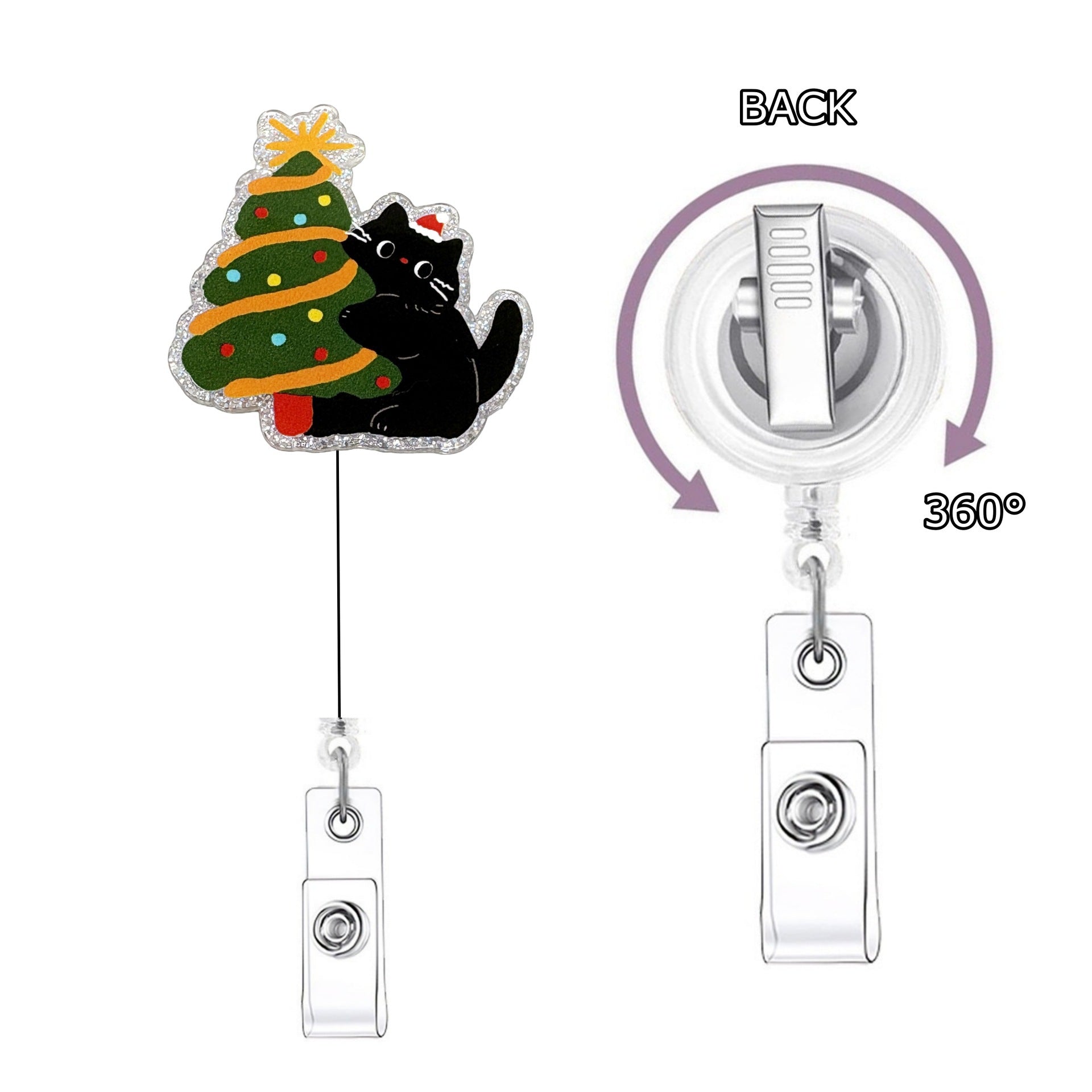 Wholesale Cute Christmas Black Cat Acrylic Glitter  Badge Reels