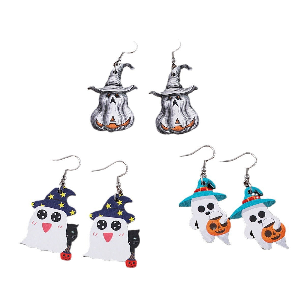 Wholesale Halloween Pumpkin Black Cat Ghost Pendant Earrings