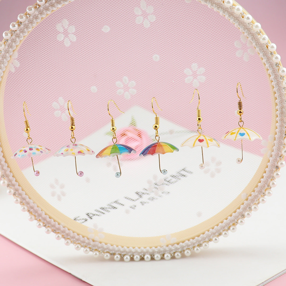 Wholesale Mini Creative  Rainbow Umbrella Earrings