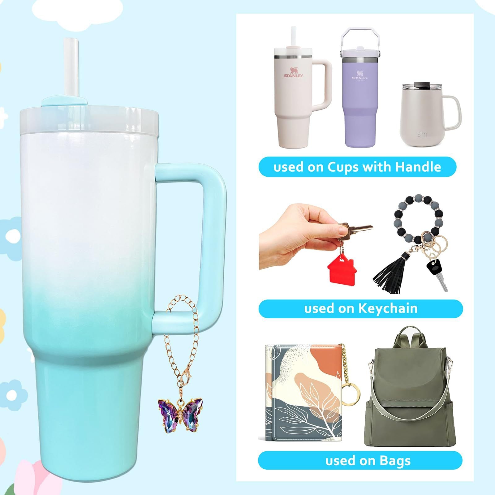 Wholesale Gradient Color Butterfly Chain 40oz Cup Pendant Cup Accessories ACC-CA-KeSheng001