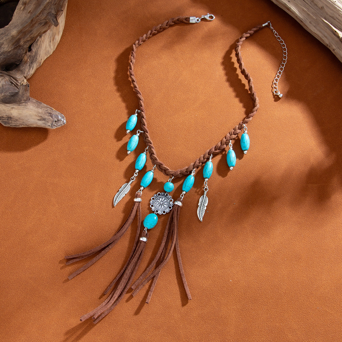 Wholesale Bohemian Ethnic Turquoise Pendant Tassel Necklace Layering Jewelry Boutique Resale