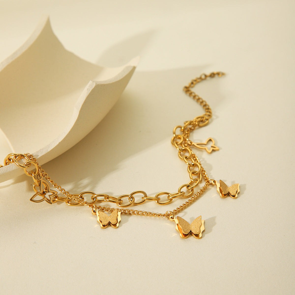 Wholesale 18k Gold Stainless Steel Double Layer Stacked Wear Bracelet