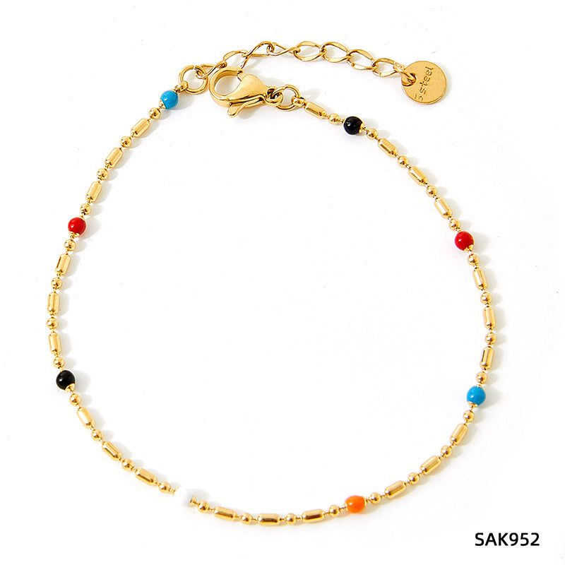 Wholesale  Stainless Steel Inlaid Colorful Zircon Geometric  Bracelet