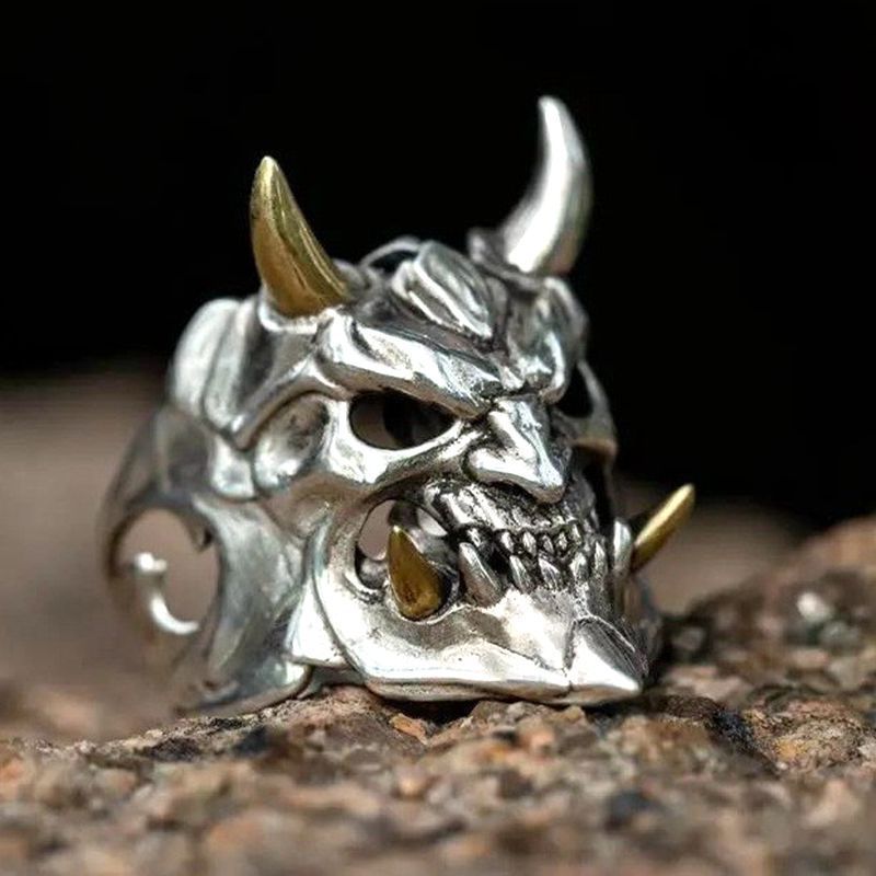 Wholesale Men' s Two-Tone Skull Ring Alloy Adjustable Fashion Jewelry Accessory Boutique Resale