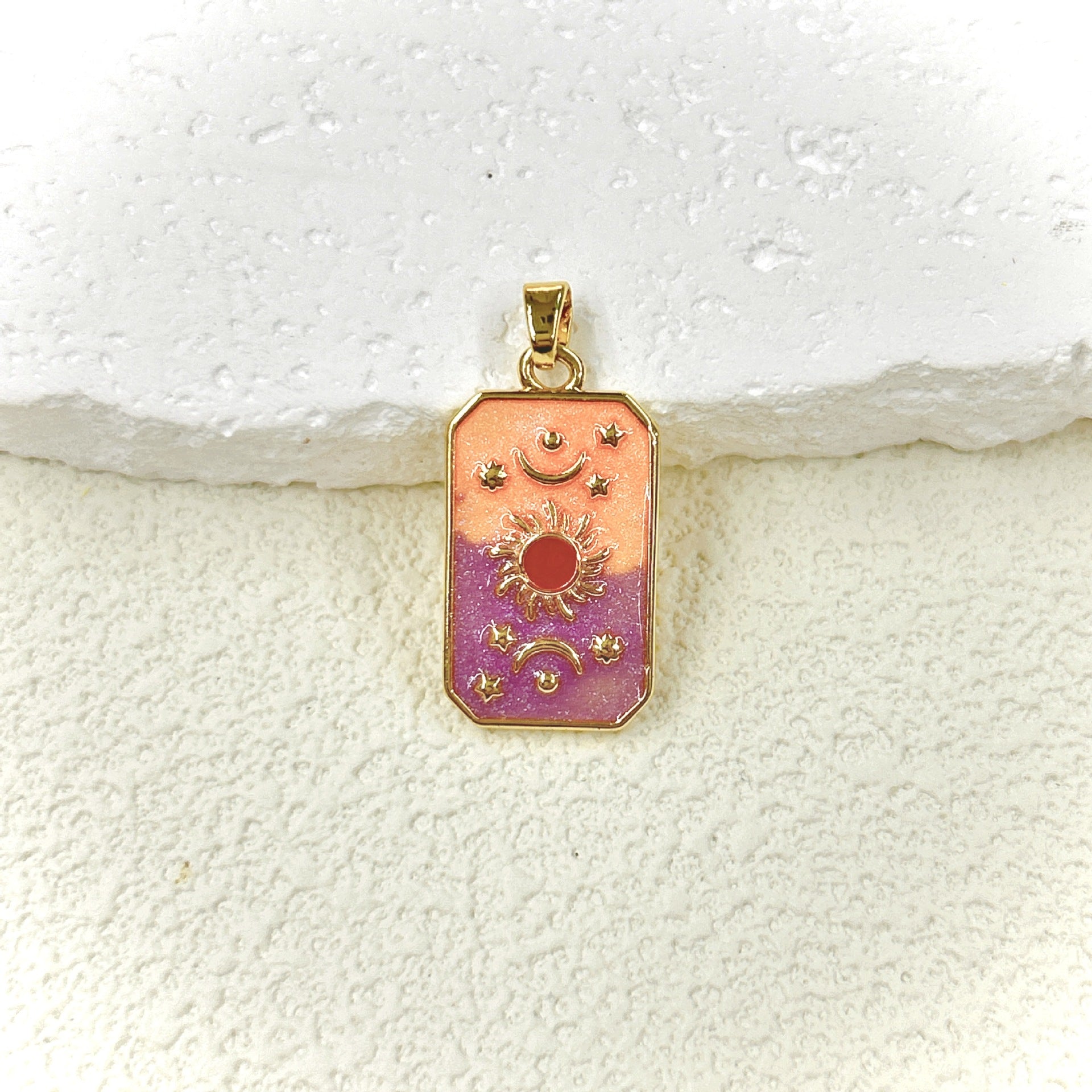 Wholesale 2pcs Oil Drop Tarot Sun Star Moon Pendant Copper All-match Necklace DIY Pendant Accessories