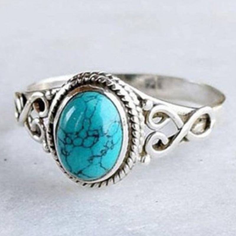 Wholesale Retro Turquoise Geometric Ring Women' s Fashion Jewelry Accessory Gift
