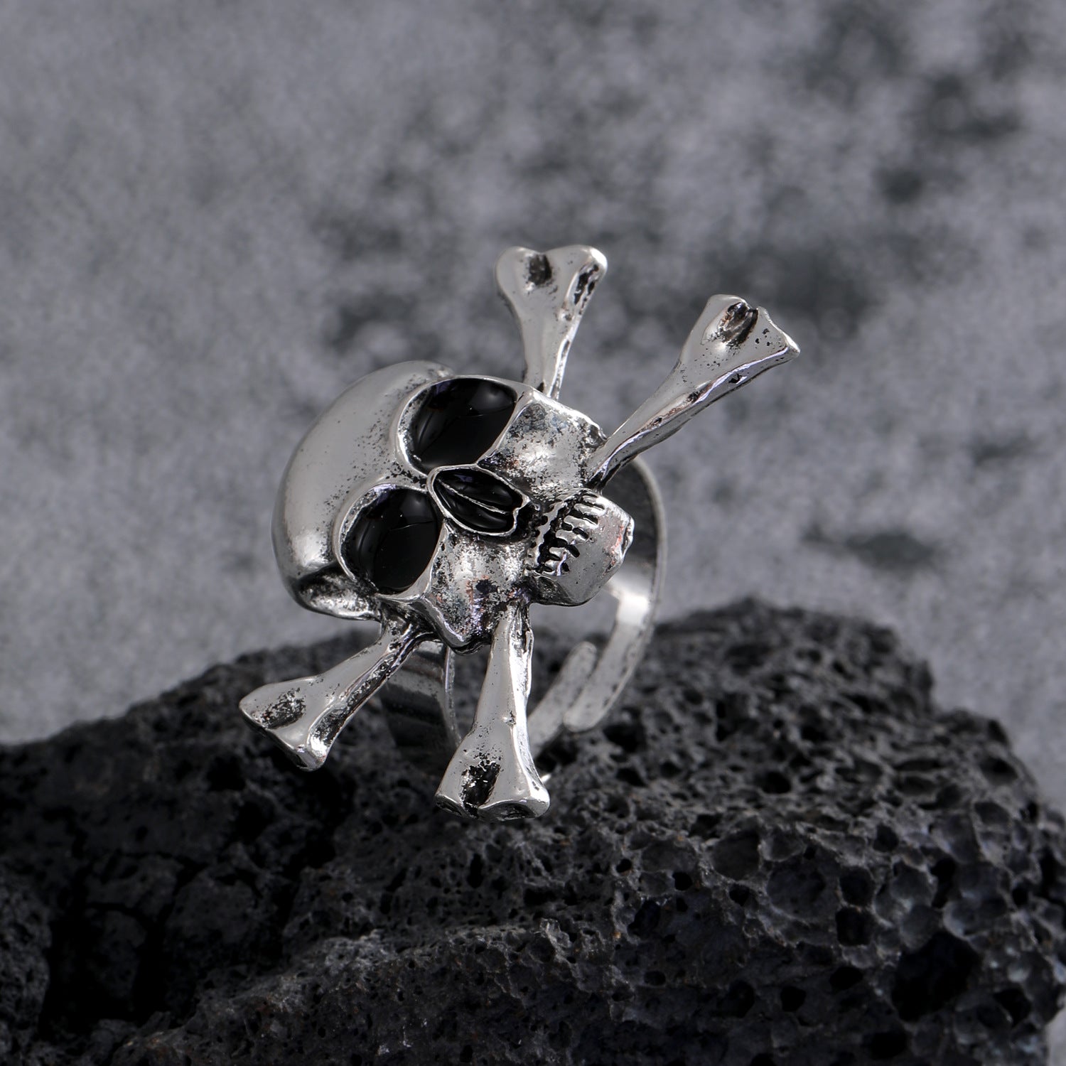 Wholesale heart double skull starburst open ring