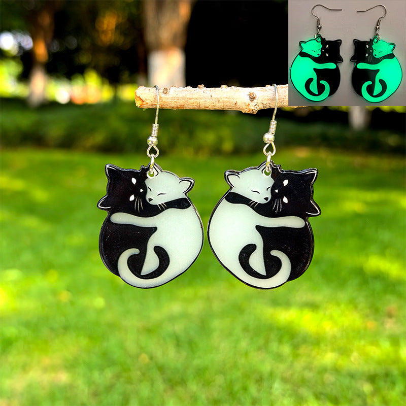Wholesale Popular Halloween Luminous Black Cat and White Cat Acrylic Earrings