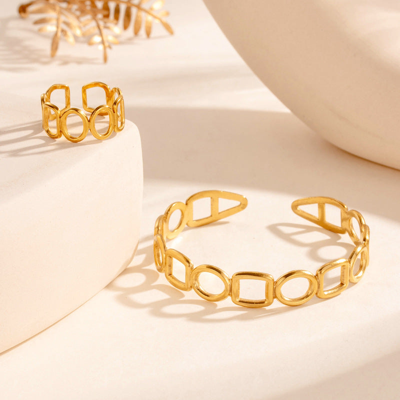 Wholesale  Titanium Steel Geometric  Opening Adjustable Bracelet Rings