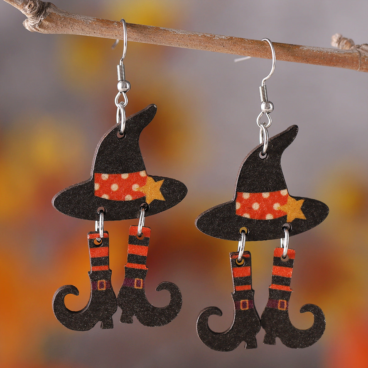 Wholesale Halloween Gothic Wind Witch Hat Boots Double Pendant Earrings