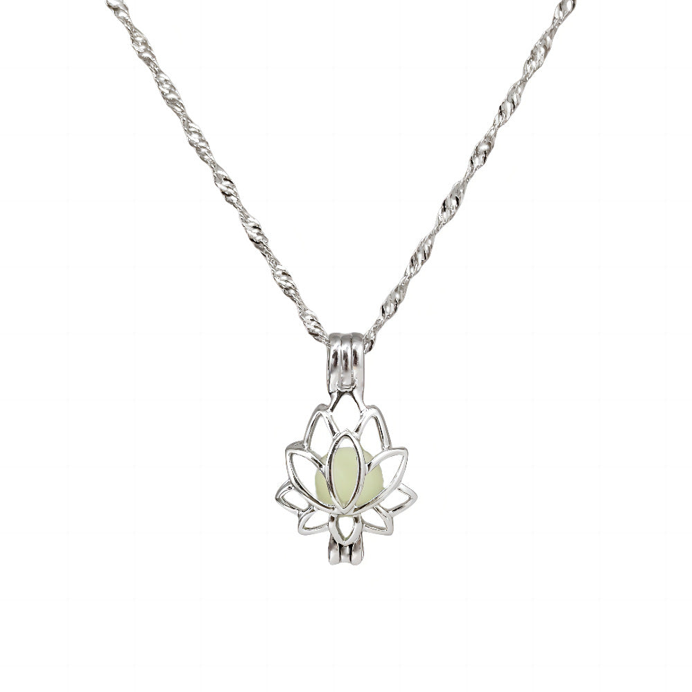 Wholesale lotus photo box luminous pendant  necklace