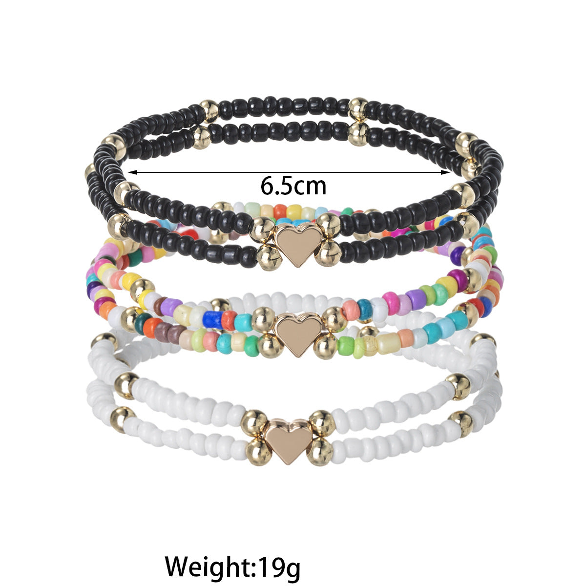 Wholesale Bohemian Ocean Style Alloy Love Heart Colorful Rice Beads Gold Beads Bracelet