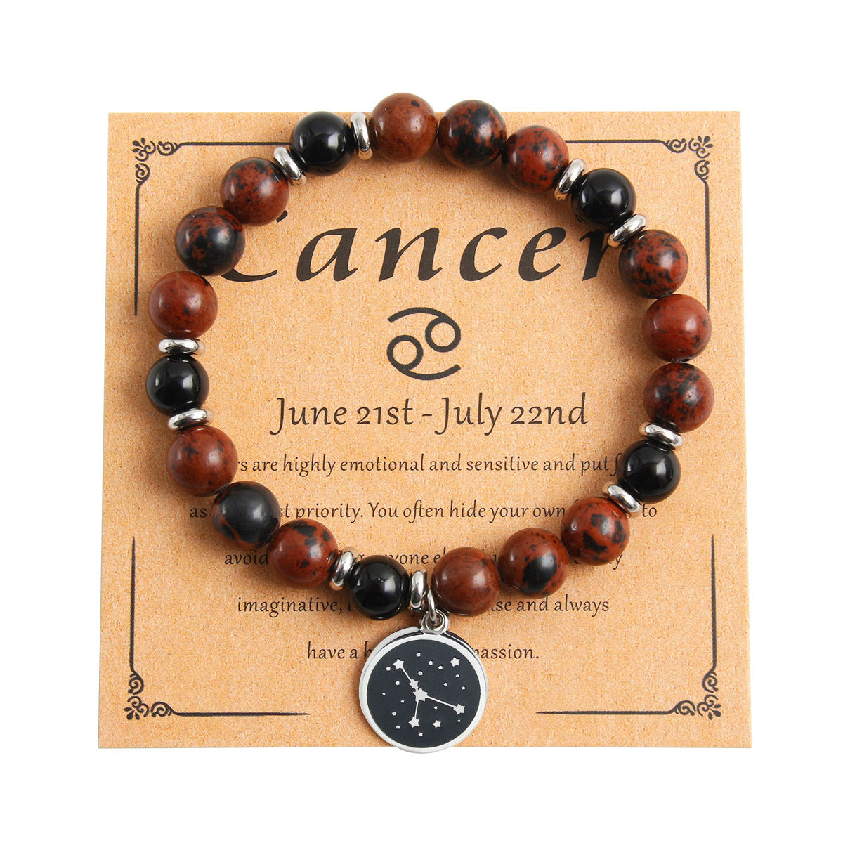 Wholesale 12 Zodiac Round Stainless Steel Bracelets Pendant Natural Stone Beaded Bracelets ACC-BT-HongMing004