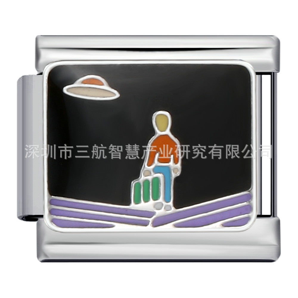 Bracelet de charme italien 5pcs 5pcs 9 mm DIY Splicing Paysage Pictorial en acier inoxydable Bracelet composable