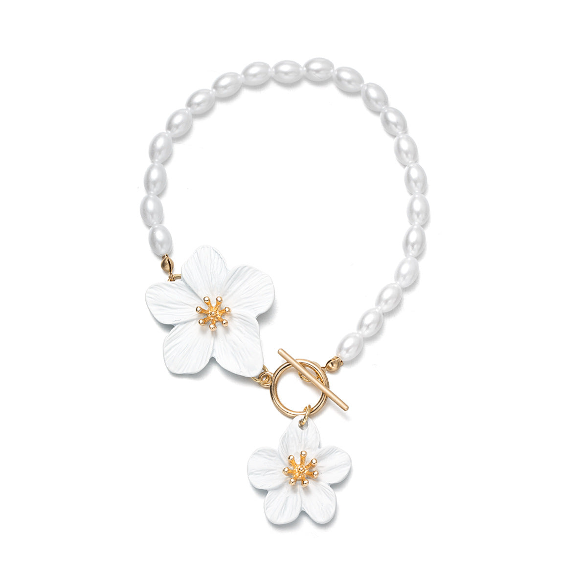 Wholesale pearl beaded alloy OT chain spray paint three-dimensional flower anklet