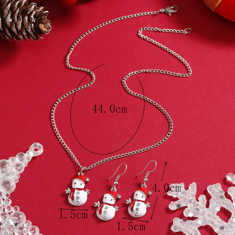 Wholesale Christmas Oil Drop Colored Snowman Necklace 2-Piece Set ACC-NE-KaiQing009