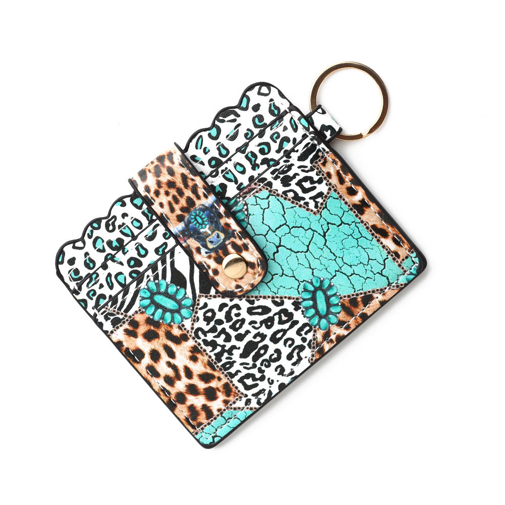 Wholesale Color Leopard Print Cow Print Solid Color PU Card Holder Keychain