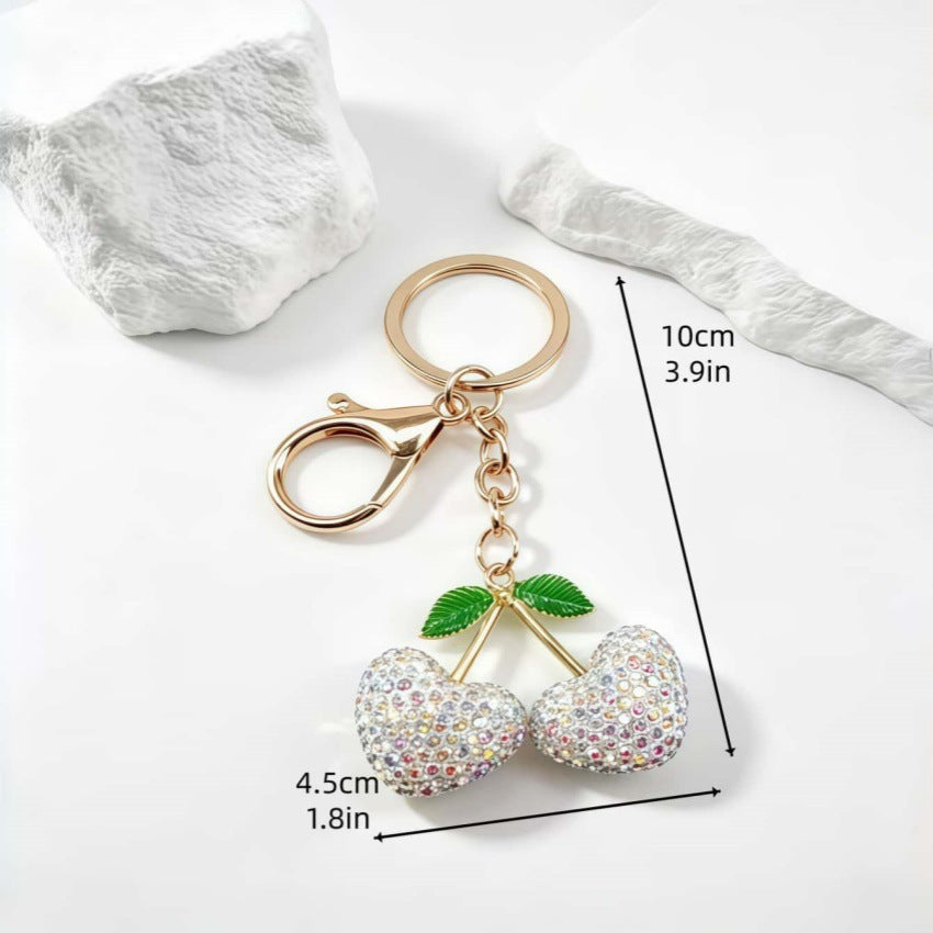 Wholesale 3D Rhinestone Cherry Heart Keychain Charm Creative Car Key Bag Pendant Decorative Accessory
