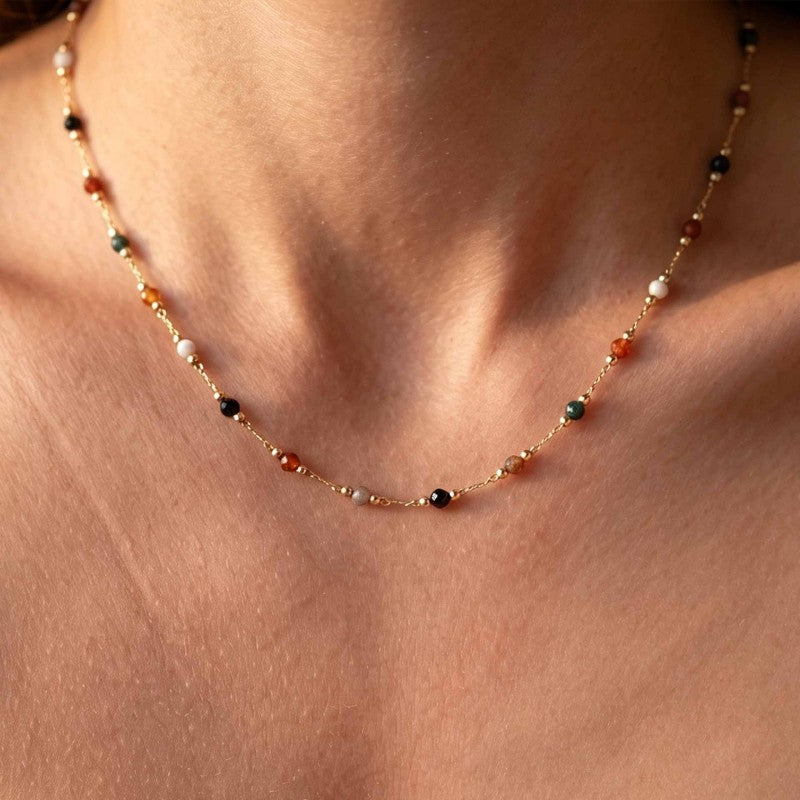 Wholesale Retro Colorful Natural Stone Necklace French Minimalist Geometric Collarbone Chain Everyday Fashion Jewelry Accessory