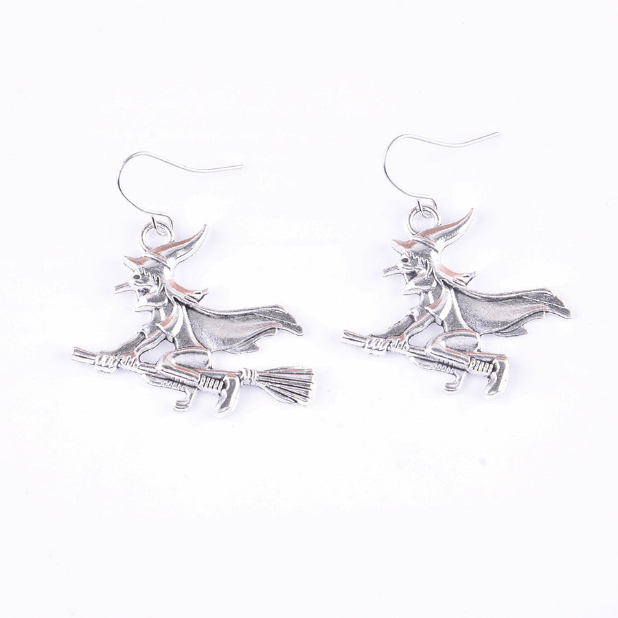 Wholesale Vintage  Skull  Witch Broom Pendant Earrings Zinc Alloy Jewelry Accessory For Party Wear