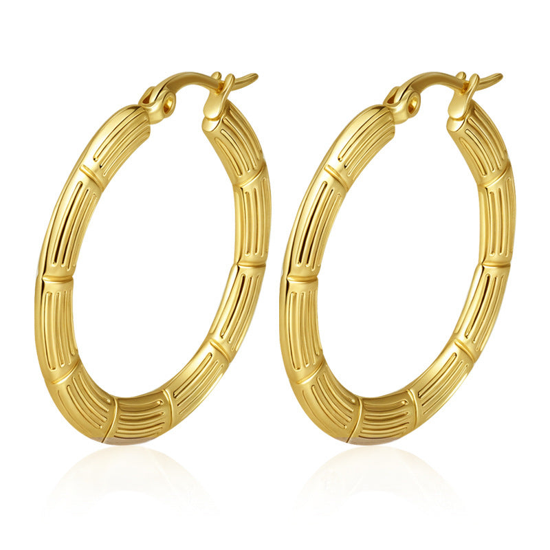 Wholesale Embossed Round Earrings Stainless Steel Gold Plated Everyday Wear Jewelry Accessory