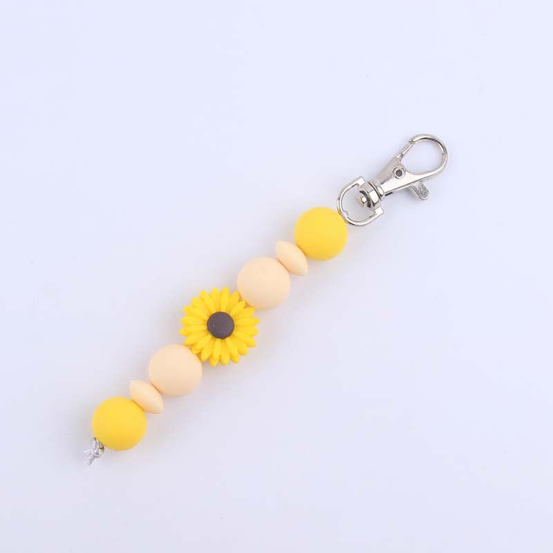 Wholesale Silicone Daisy Beaded Keychain